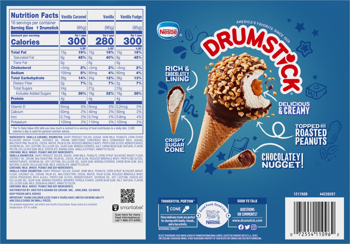 slide 2 of 9, Drumstick Vanilla Fudge/Vanilla Caramel/Vanilla Frozen Dairy Dessert Cones Variety Pack 16 - 4.6 fl oz Cones, 16 ct