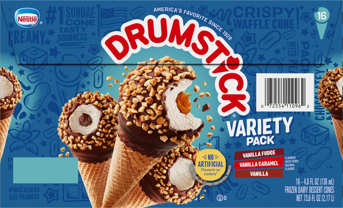 slide 3 of 9, Drumstick Vanilla Fudge/Vanilla Caramel/Vanilla Frozen Dairy Dessert Cones Variety Pack 16 - 4.6 fl oz Cones, 16 ct