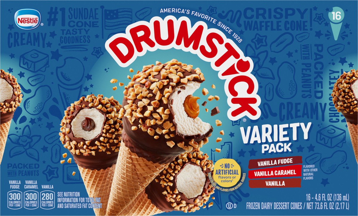 slide 4 of 9, Drumstick Vanilla Fudge/Vanilla Caramel/Vanilla Frozen Dairy Dessert Cones Variety Pack 16 - 4.6 fl oz Cones, 16 ct