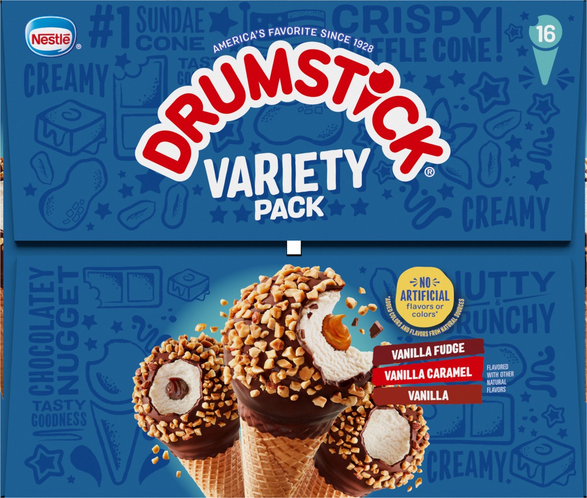 slide 8 of 9, Drumstick Vanilla Fudge/Vanilla Caramel/Vanilla Frozen Dairy Dessert Cones Variety Pack 16 - 4.6 fl oz Cones, 16 ct