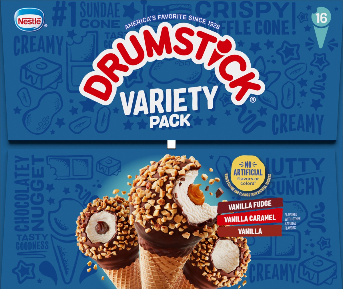 slide 9 of 9, Drumstick Vanilla Fudge/Vanilla Caramel/Vanilla Frozen Dairy Dessert Cones Variety Pack 16 - 4.6 fl oz Cones, 16 ct