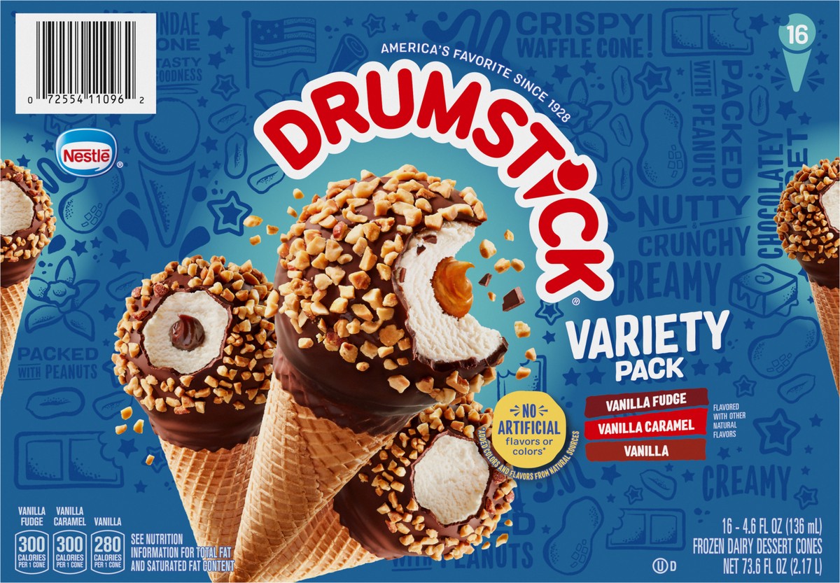 slide 5 of 9, Drumstick Vanilla Fudge/Vanilla Caramel/Vanilla Frozen Dairy Dessert Cones Variety Pack 16 - 4.6 fl oz Cones, 16 ct