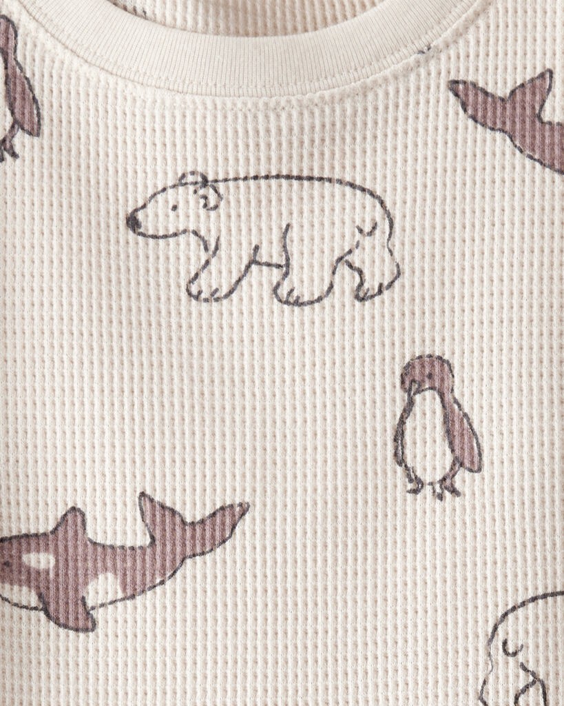 slide 2 of 3, Littleplanet Toddler Waffle Knit Pajamas Made with Organic Cotton in Artic Friends Print Cream 4T, 1 ct
