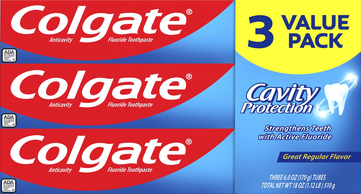 slide 4 of 5, Colgate Cavity Protection Toothpaste with Fluoride, Great Regular Flavor - 6.0oz, 3pk, 18 oz