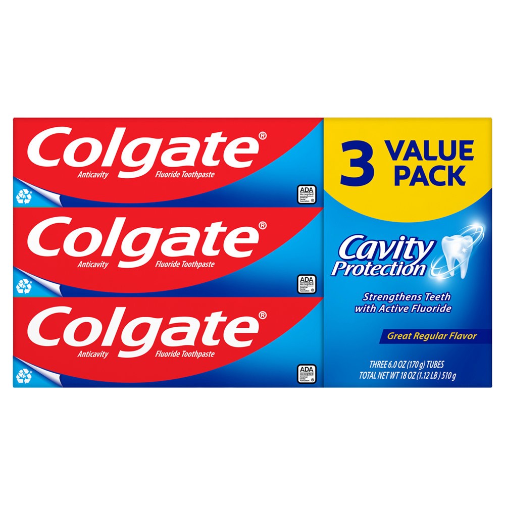 slide 1 of 5, Colgate Cavity Protection Toothpaste with Fluoride, Great Regular Flavor - 6.0oz, 3pk, 18 oz