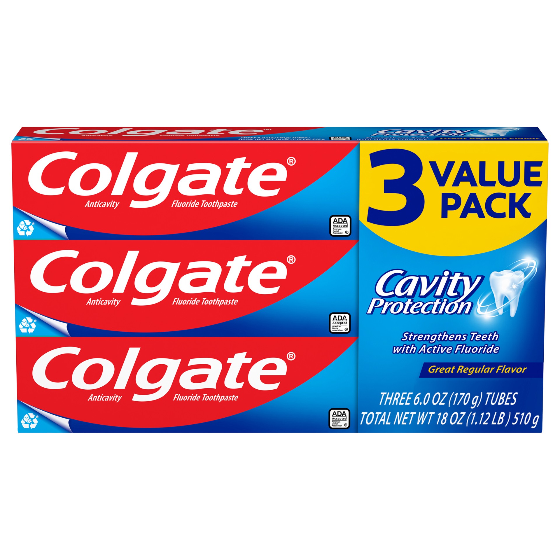 slide 1 of 5, Colgate Cavity Protection Toothpaste with Fluoride, Great Regular Flavor - 6.0oz, 3pk, 18 oz