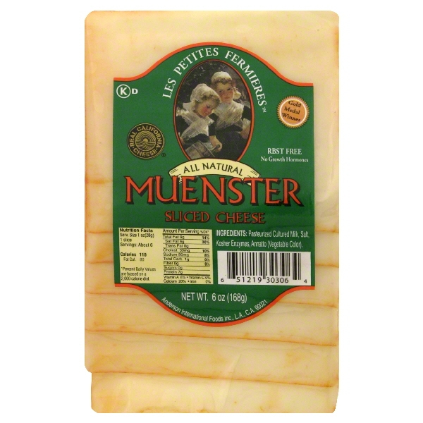 slide 1 of 3, Les Petites Fermieres Sliced Muenster Cheese, 6 oz