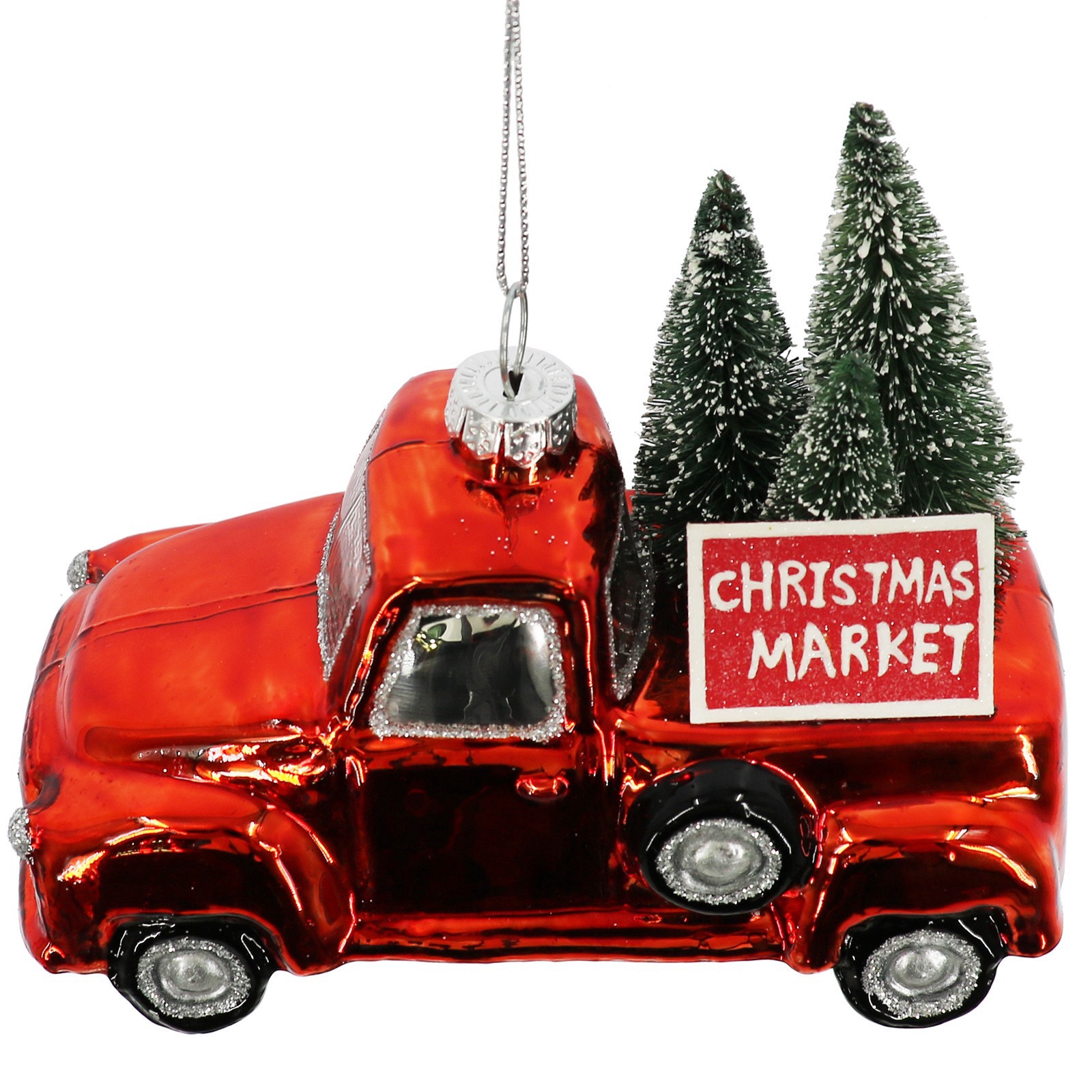 slide 3 of 4, 4.5" Truck With Christmas Tree Glass Ornament By Ashland, 4.5 in