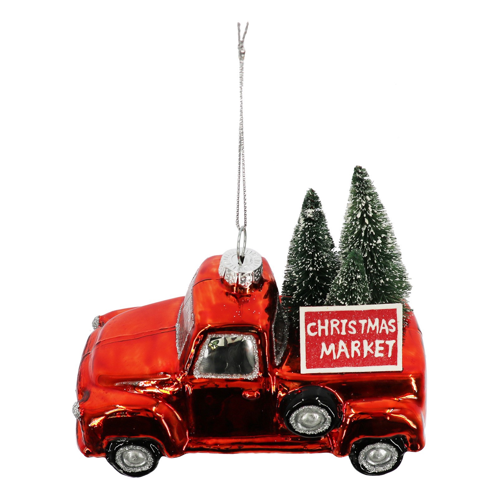 slide 4 of 4, 4.5" Truck With Christmas Tree Glass Ornament By Ashland, 4.5 in