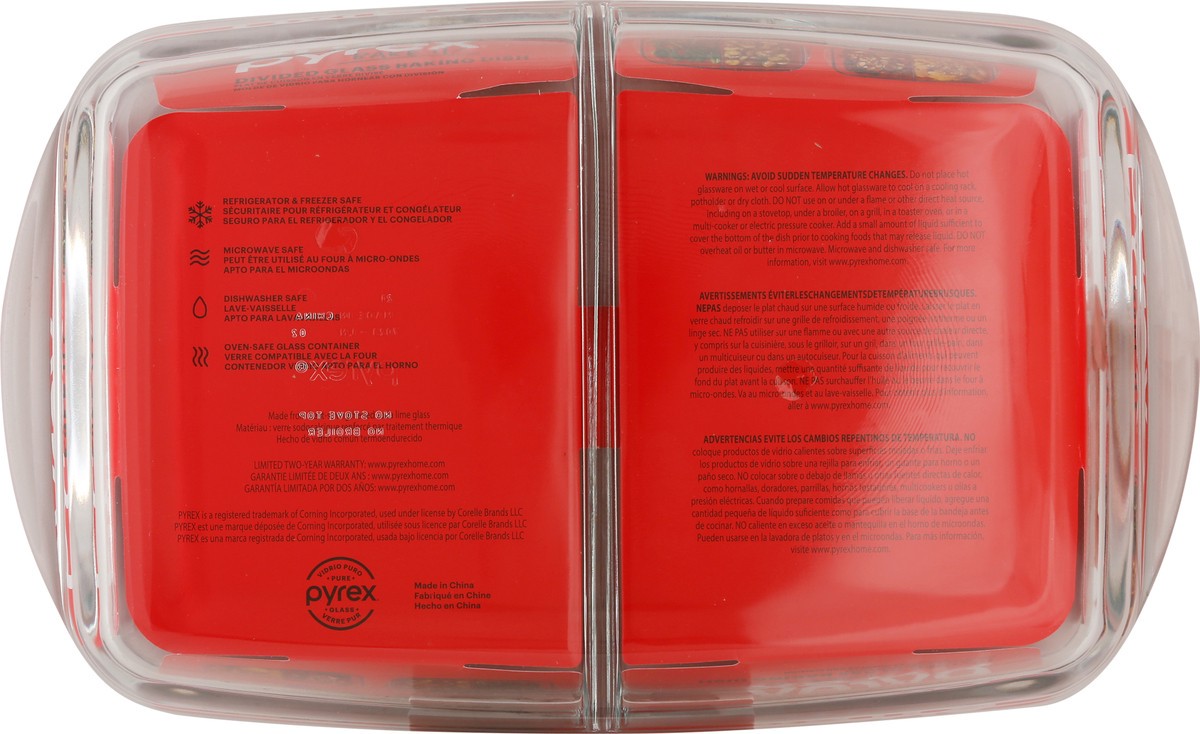 slide 11 of 11, Pyrex 8 Inch x 12 Inch 1.7 Quart Divided Glass Baking Dish 1 ea, 1 ct
