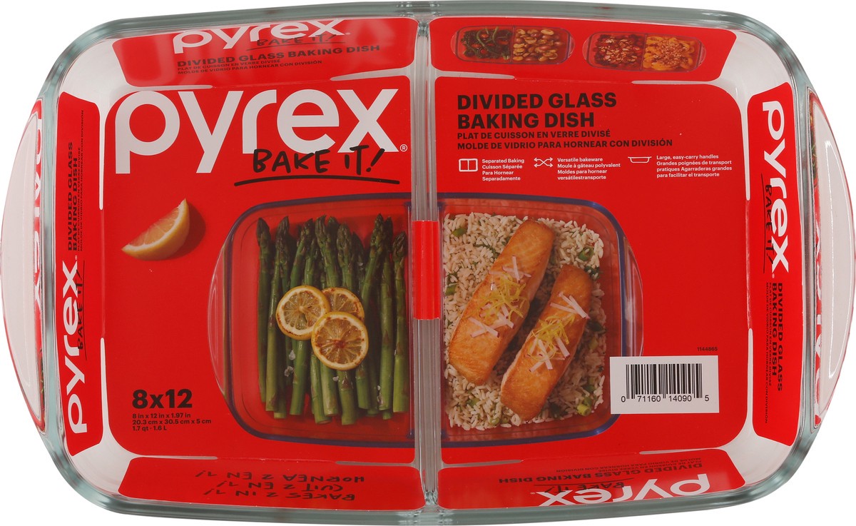 slide 6 of 11, Pyrex 8 Inch x 12 Inch 1.7 Quart Divided Glass Baking Dish 1 ea, 1 ct