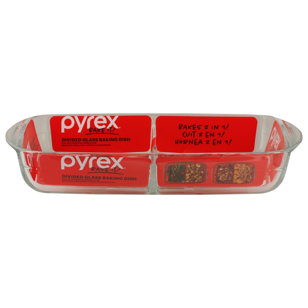 slide 1 of 11, Pyrex 8 Inch x 12 Inch 1.7 Quart Divided Glass Baking Dish 1 ea, 1 ct