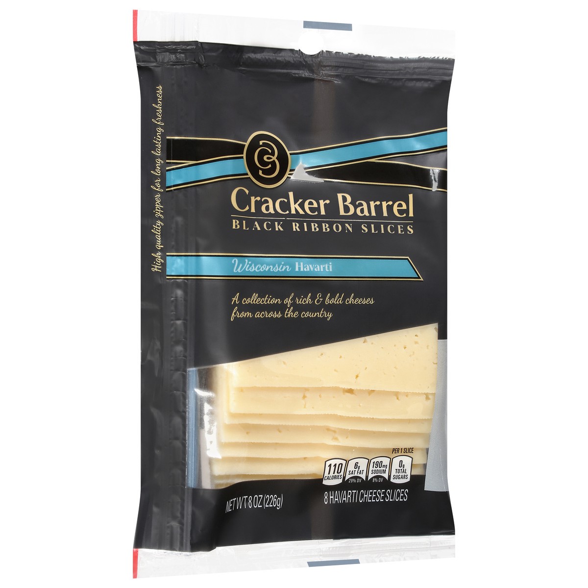 slide 3 of 11, Cracker Barrel Black Ribbon Slices Wisconsin Havarti Cheese Slices, 8 ct Pack, 8 ct