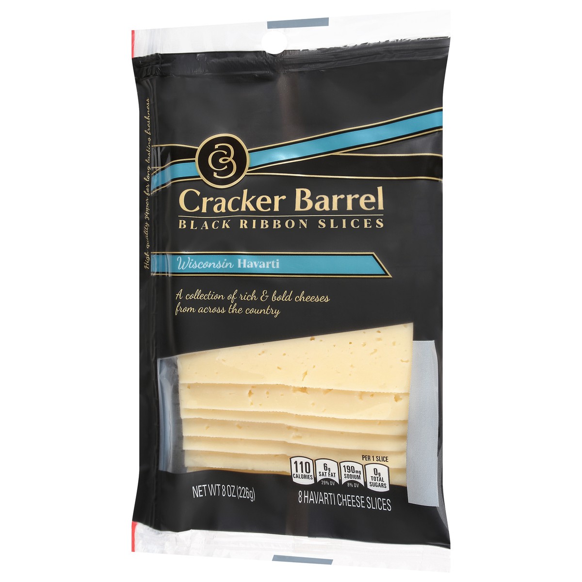 slide 7 of 11, Cracker Barrel Black Ribbon Slices Wisconsin Havarti Cheese Slices, 8 ct Pack, 8 ct