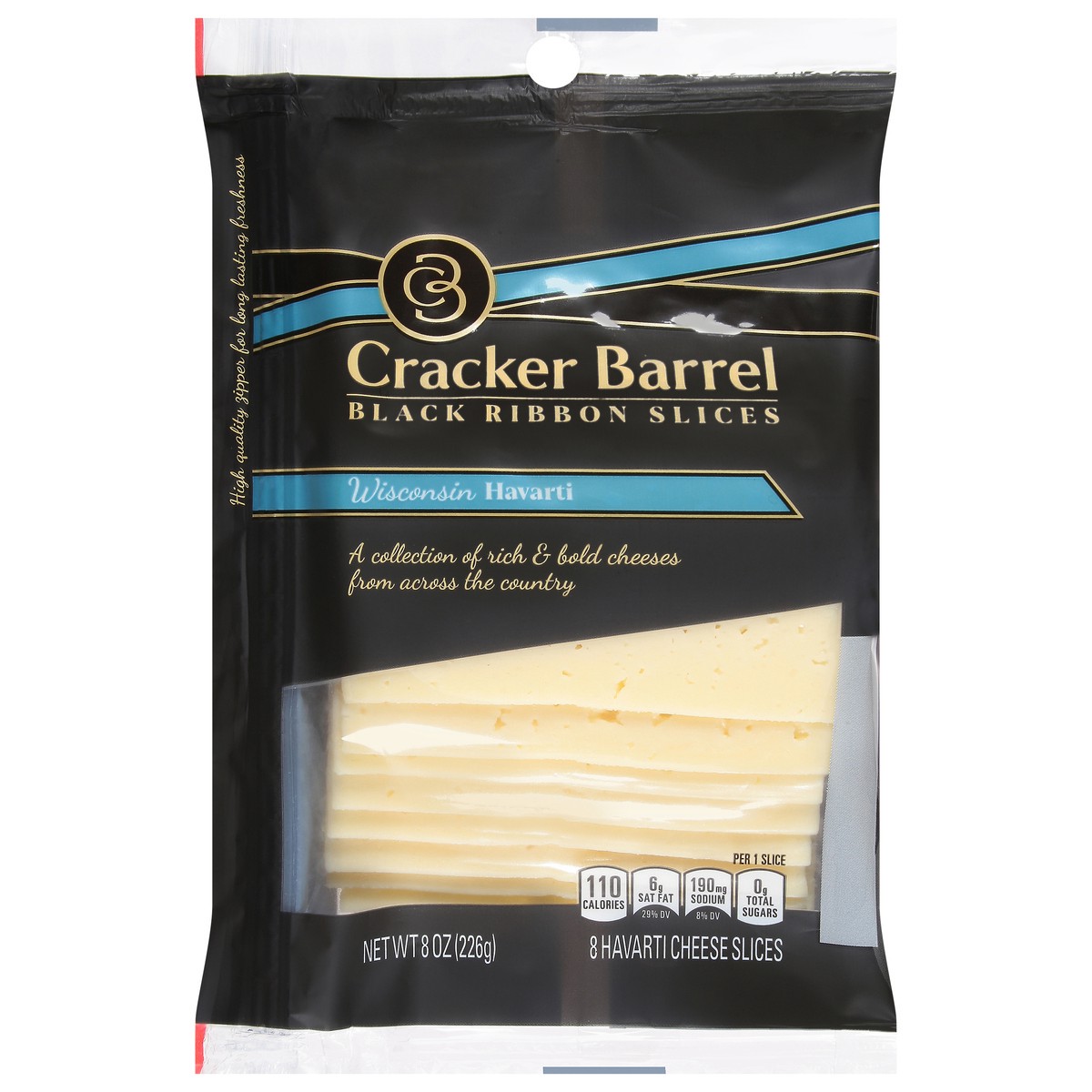 slide 5 of 11, Cracker Barrel Black Ribbon Slices Wisconsin Havarti Cheese Slices, 8 ct Pack, 8 ct