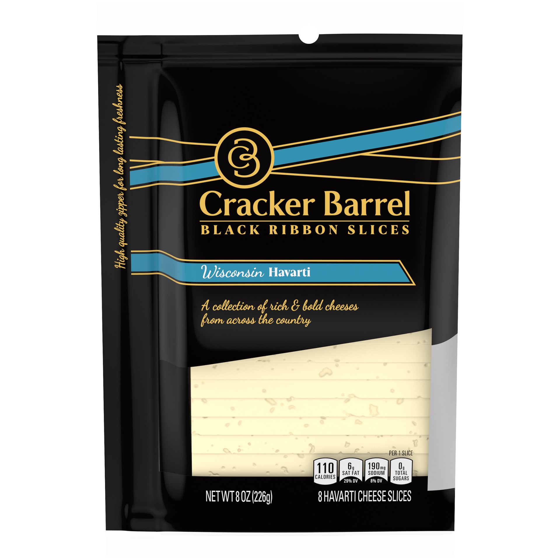 slide 1 of 11, Cracker Barrel Black Ribbon Slices Wisconsin Havarti Cheese Slices, 8 ct Pack, 8 ct