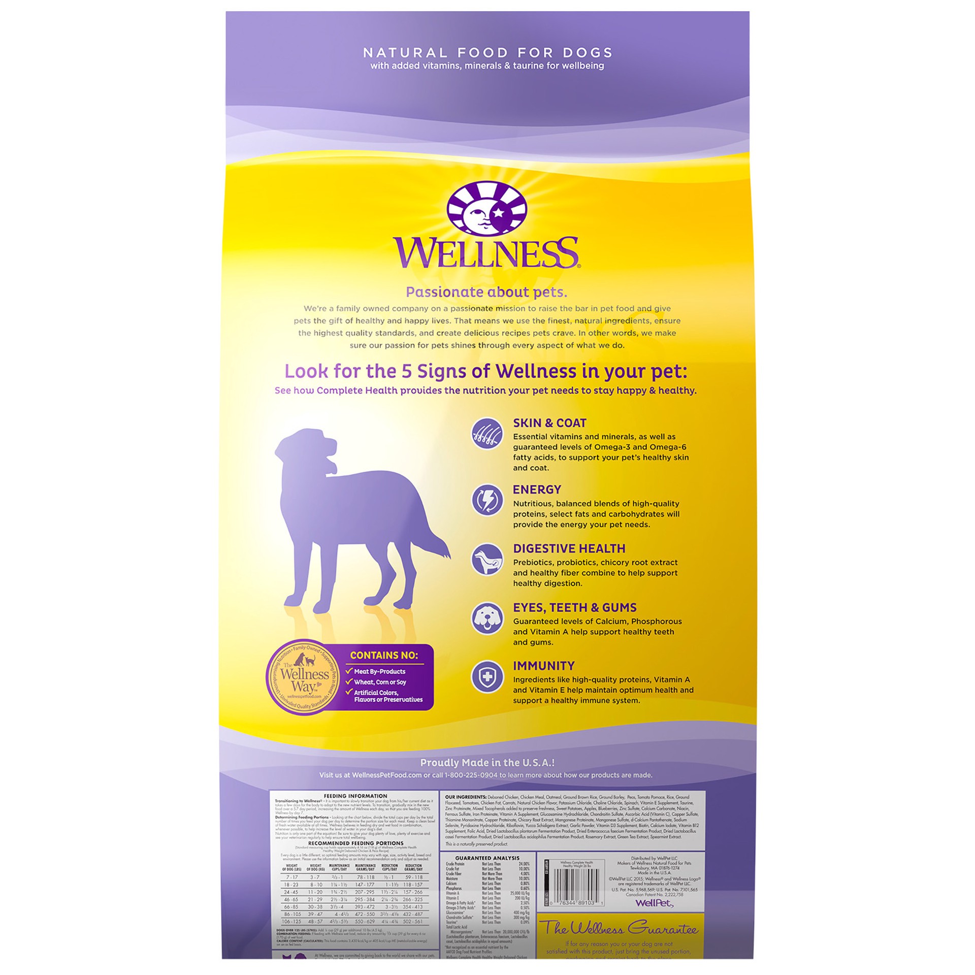 slide 3 of 5, Wellness Complete Health Natural Dry Healthy Weight Dog Food, Chicken & Peas, 26-Pound Bag, 26 lb