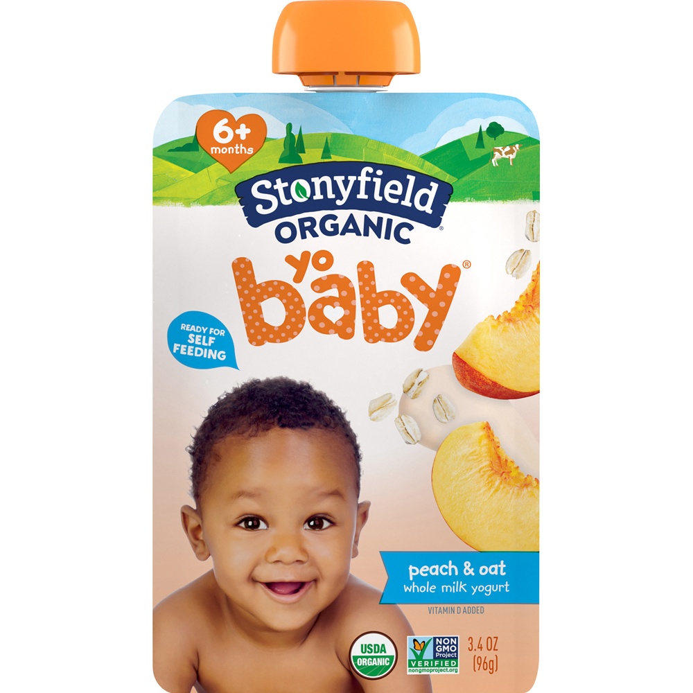 slide 1 of 1, Stonyfield Organic YoBaby Whole Milk Baby Yogurt, Peach & Oat, 3.4 oz