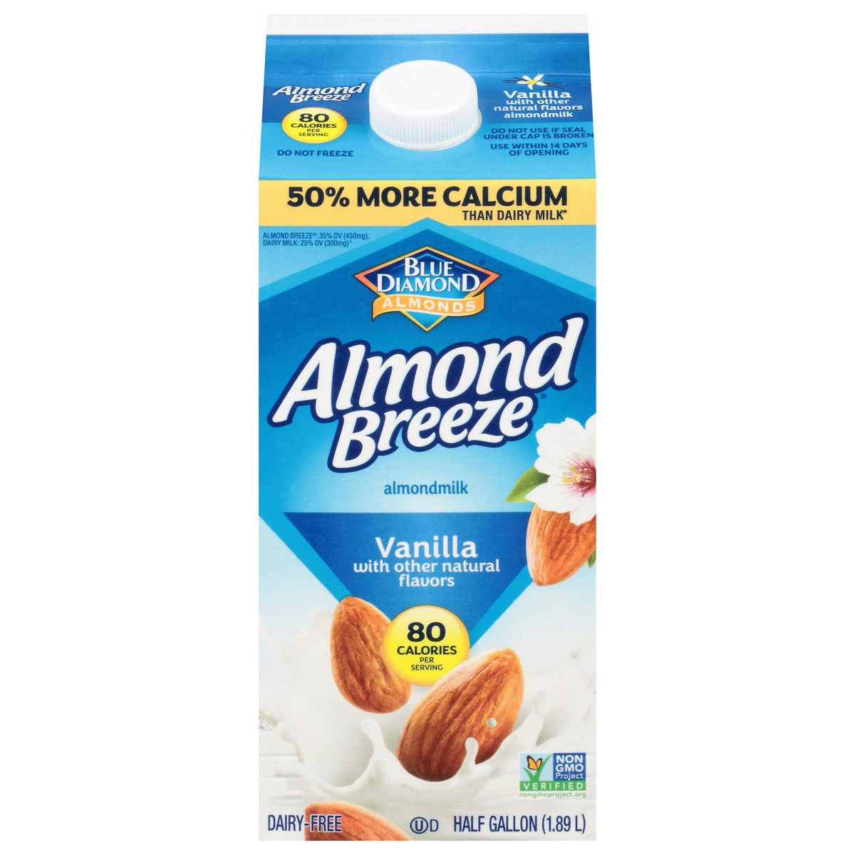 slide 1 of 14, Almond Breeze Dairy-Free Vanilla Almondmilk 0.5 gl, 1/2 gal