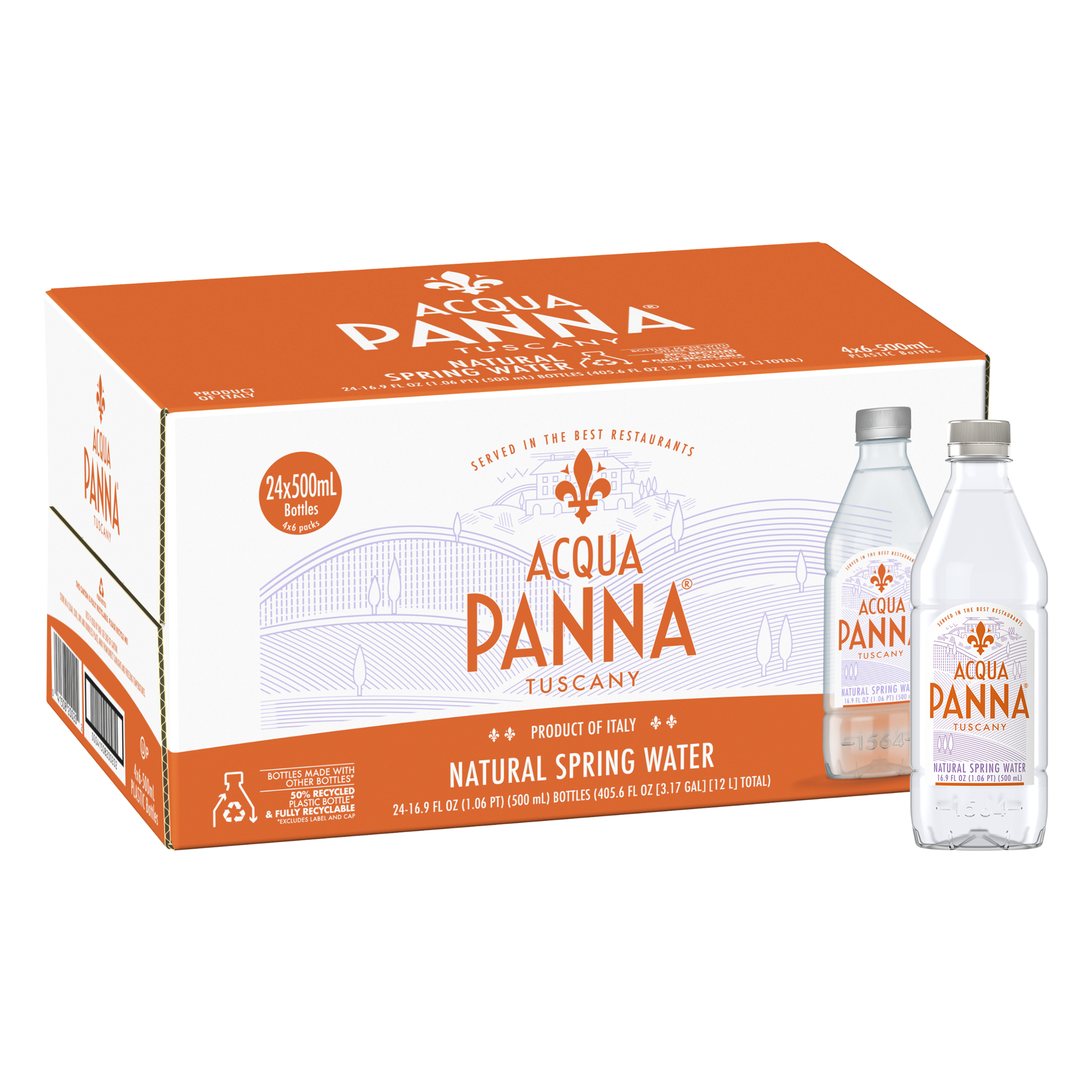 slide 1 of 6, Acqua Panna Natural Spring Water, 16.9 fl oz plastic water bottles (24 pack), 405.6 oz