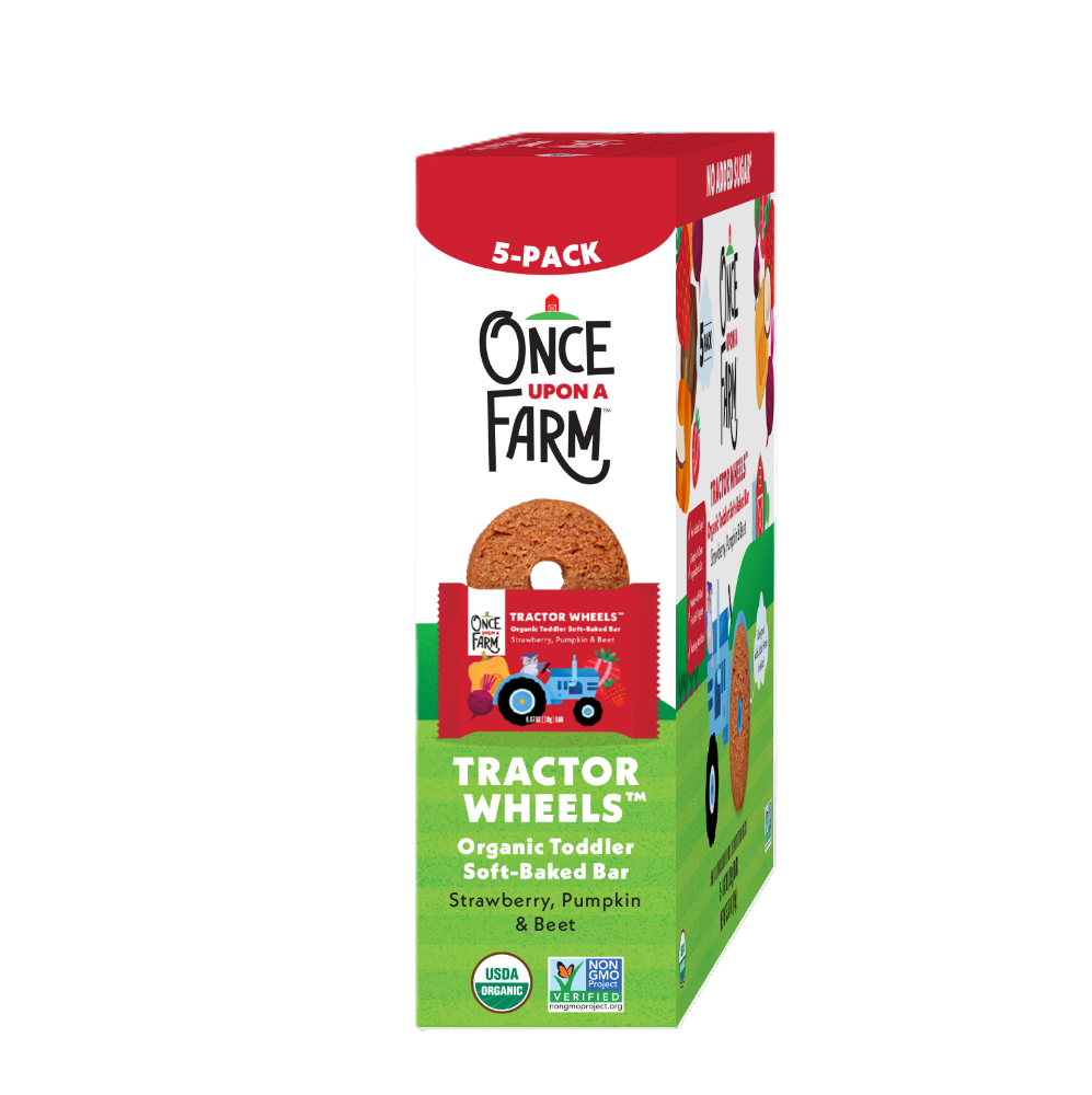 slide 2 of 6, Once Upon a Coconut Once Upon a Farm Organic Tractor Wheels Toddler Bar, Strawberry, Pumpkin & Beet, 5ct, 5 ct