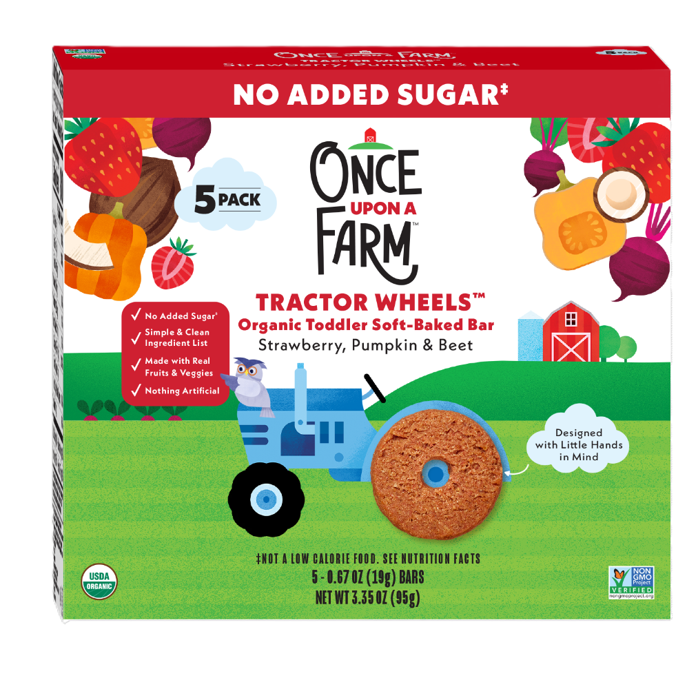 slide 5 of 6, Once Upon a Coconut Once Upon a Farm Organic Tractor Wheels Toddler Bar, Strawberry, Pumpkin & Beet, 5ct, 5 ct