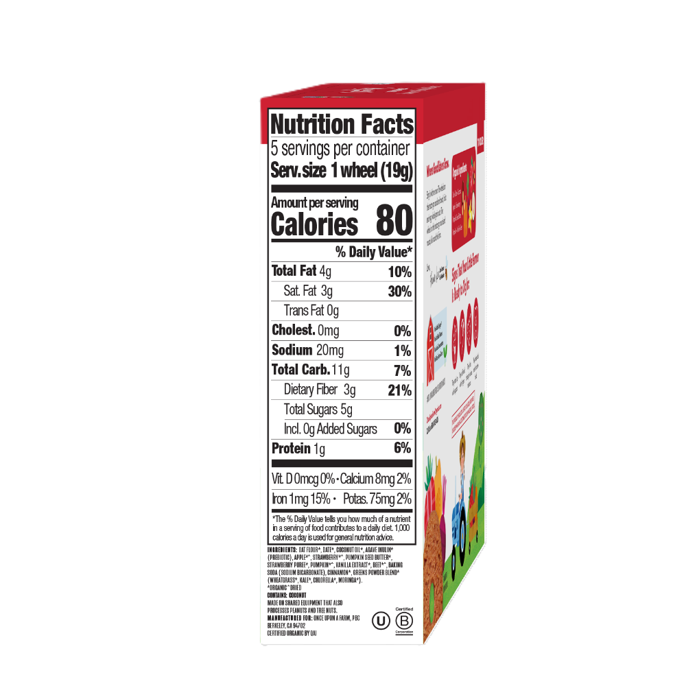 slide 6 of 6, Once Upon a Coconut Once Upon a Farm Organic Tractor Wheels Toddler Bar, Strawberry, Pumpkin & Beet, 5ct, 5 ct