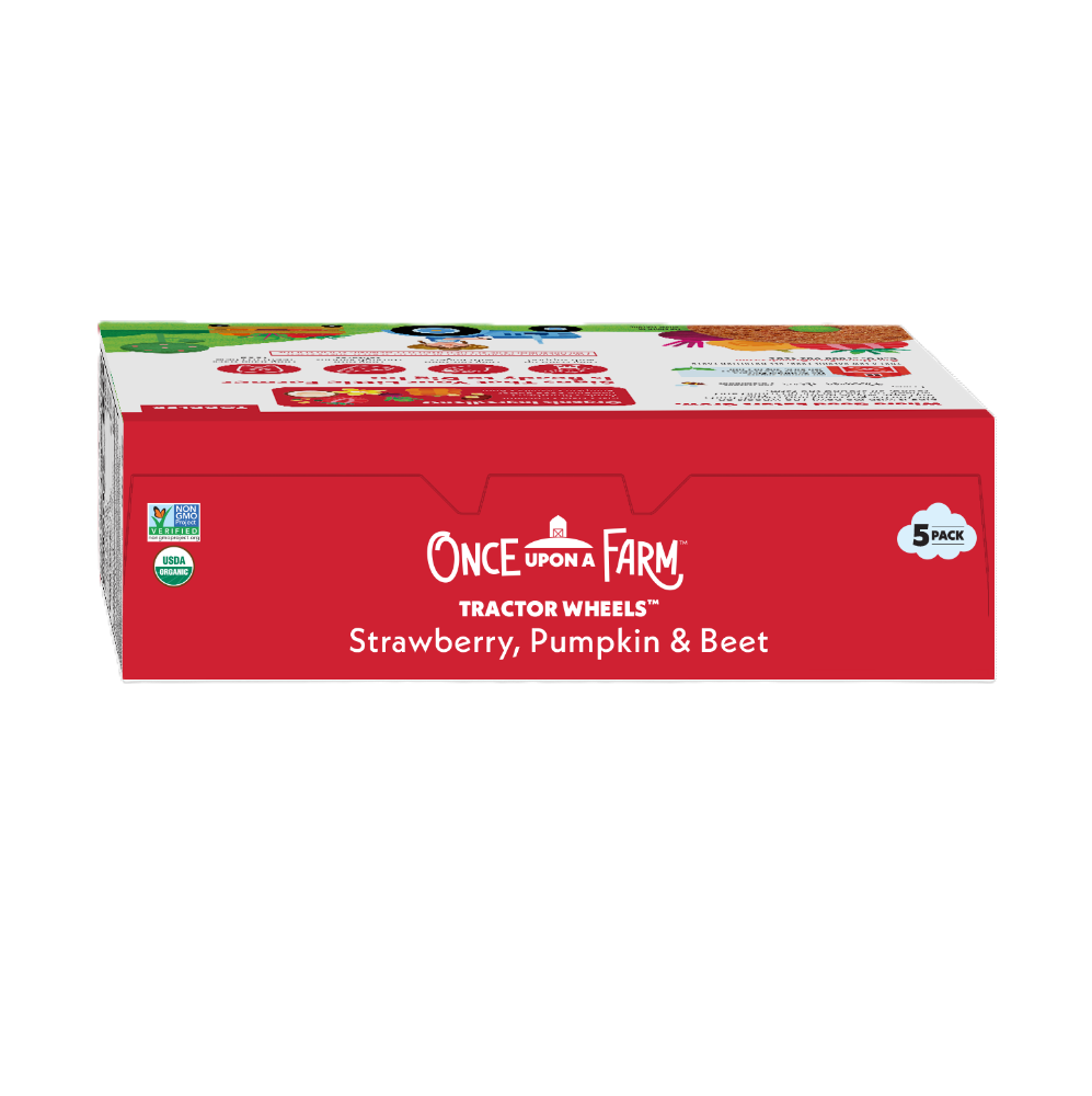 slide 4 of 6, Once Upon a Coconut Once Upon a Farm Organic Tractor Wheels Toddler Bar, Strawberry, Pumpkin & Beet, 5ct, 5 ct