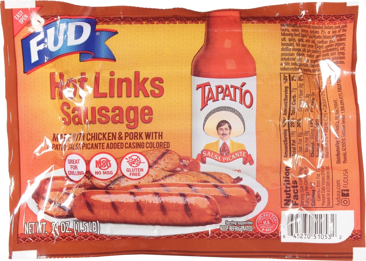 slide 6 of 9, FUD Hot Links Sausage 24 oz, 24 oz