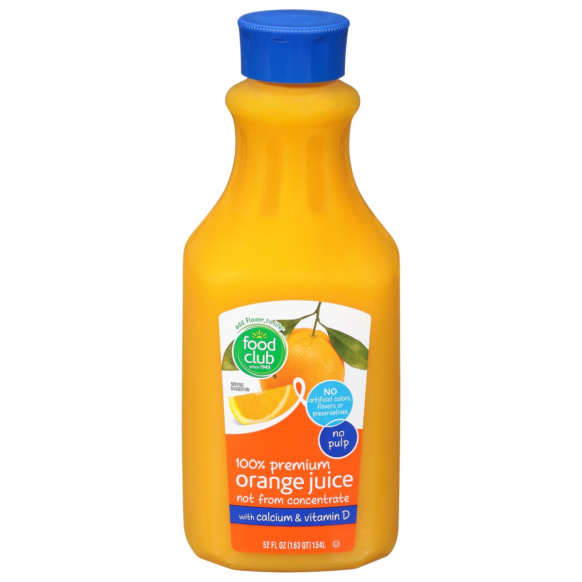 slide 1 of 11, Food Club Not from Concentrate Orange Juice With Calcium, 52 oz