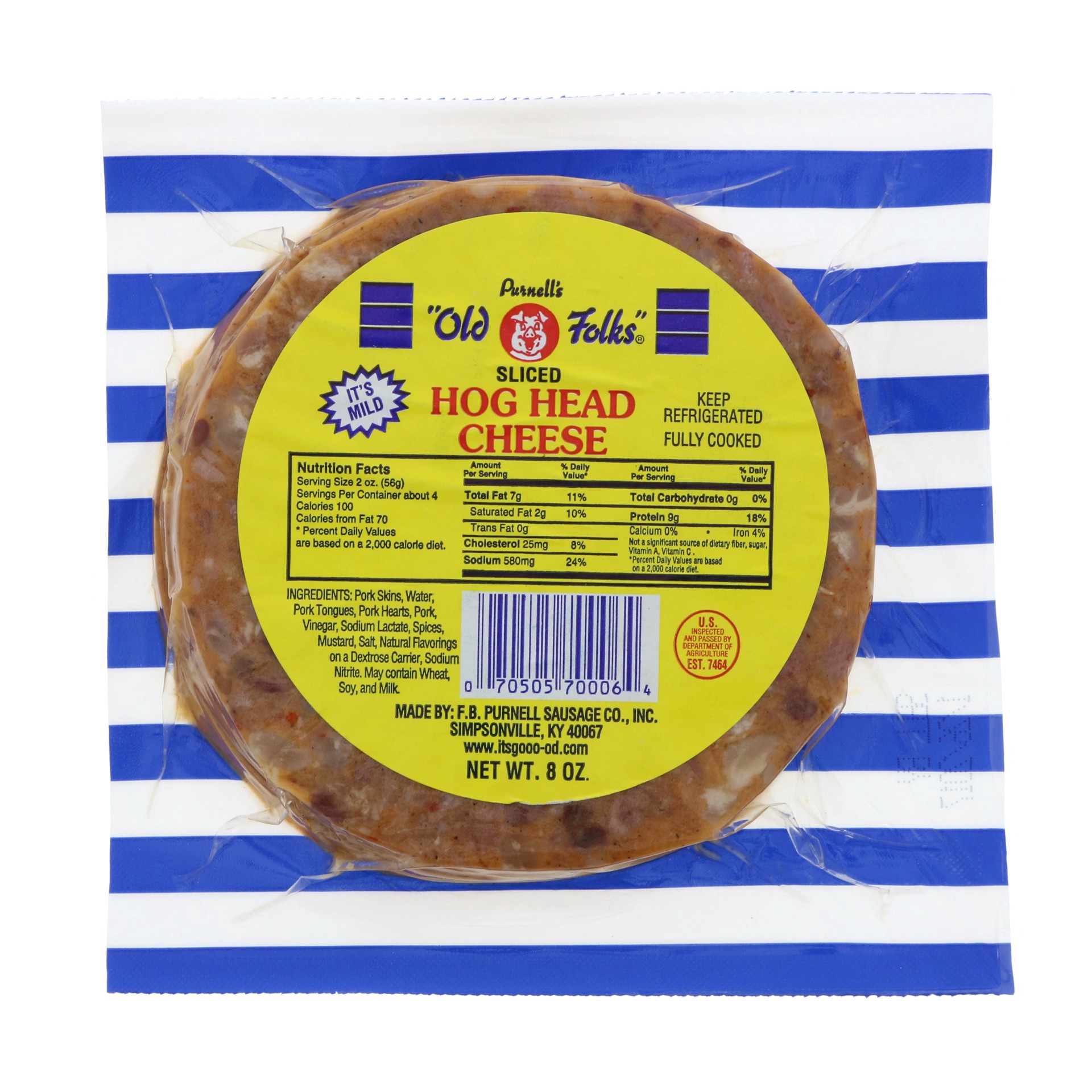 slide 1 of 1, Purnell's "Old Folks" Mild Sliced Souse, 8 oz