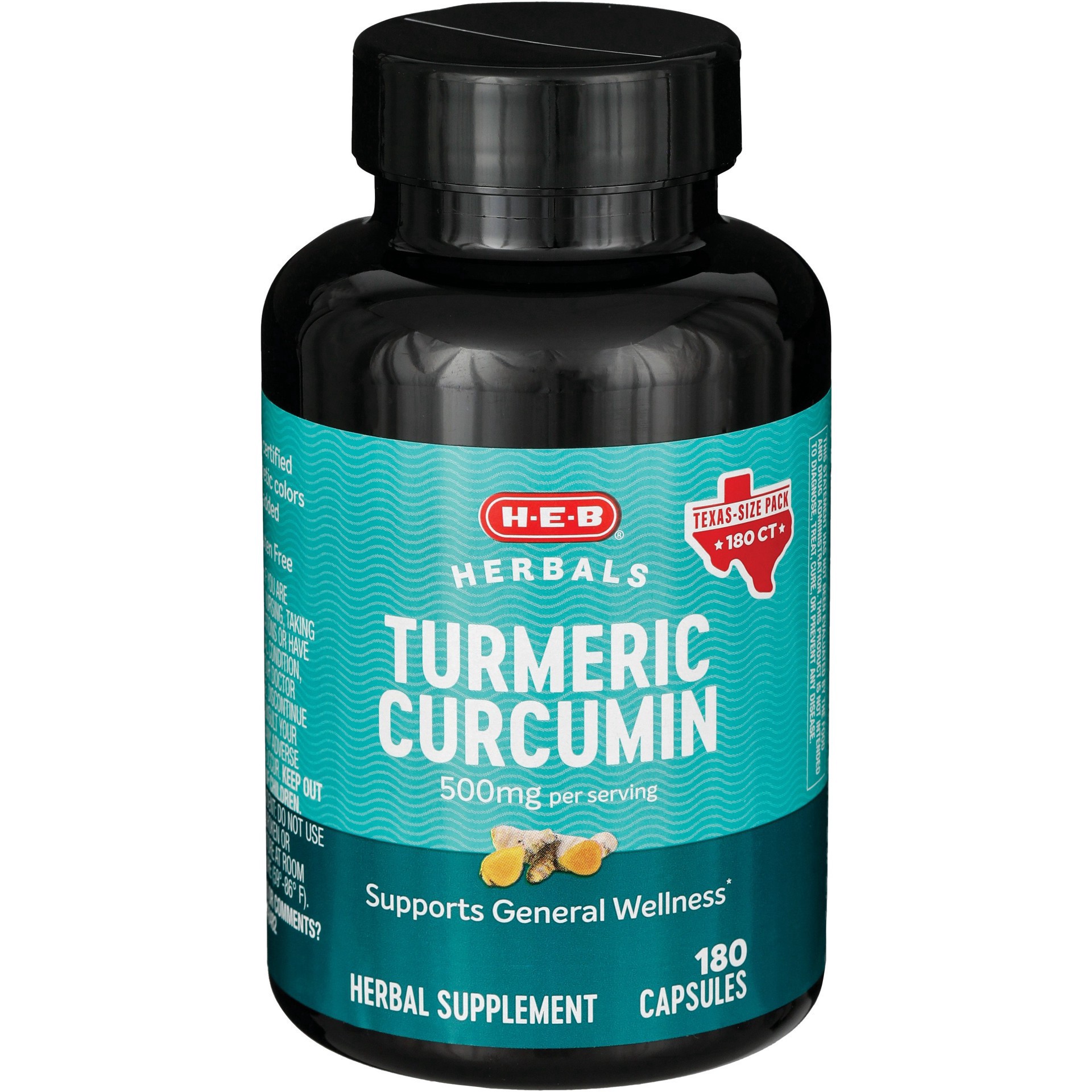 slide 1 of 1, H-E-B Herbals Turmeric Curcumin Capsules - Texas-Size Pack, 180 ct
