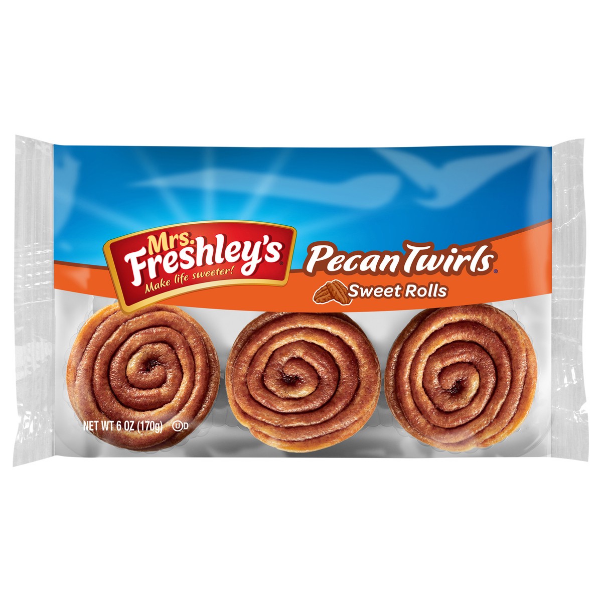 slide 1 of 12, Mrs. Freshley's Twirls™ Pecan Sweet Rolls 6 oz. Pack, 1 ct