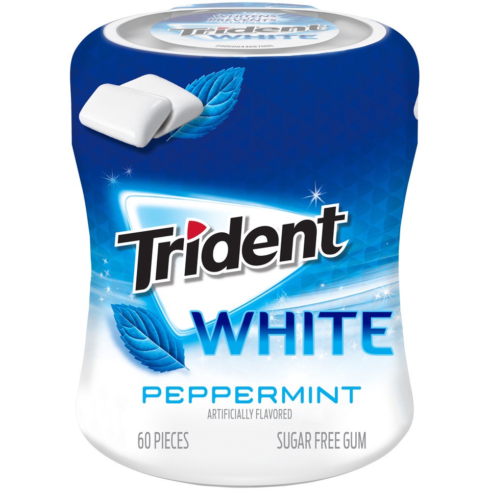 slide 5 of 9, Trident White Peppermint Sugar Free Gum, 60 Piece Bottle, 0.18 lb