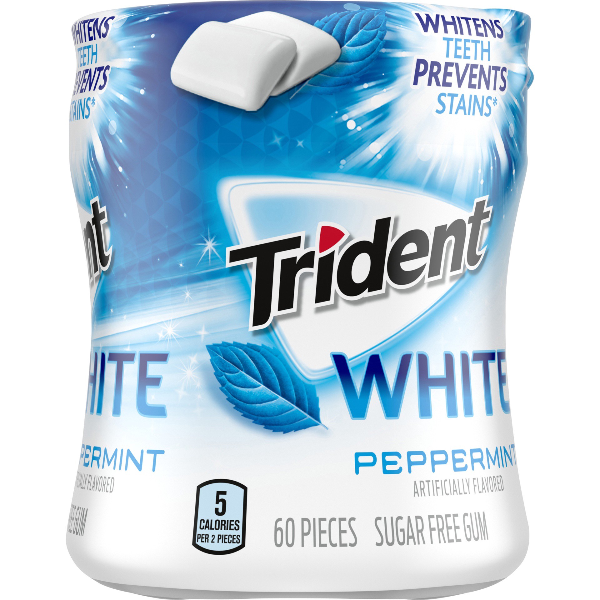 slide 8 of 9, Trident White Peppermint Sugar Free Gum, 60 Piece Bottle, 0.18 lb