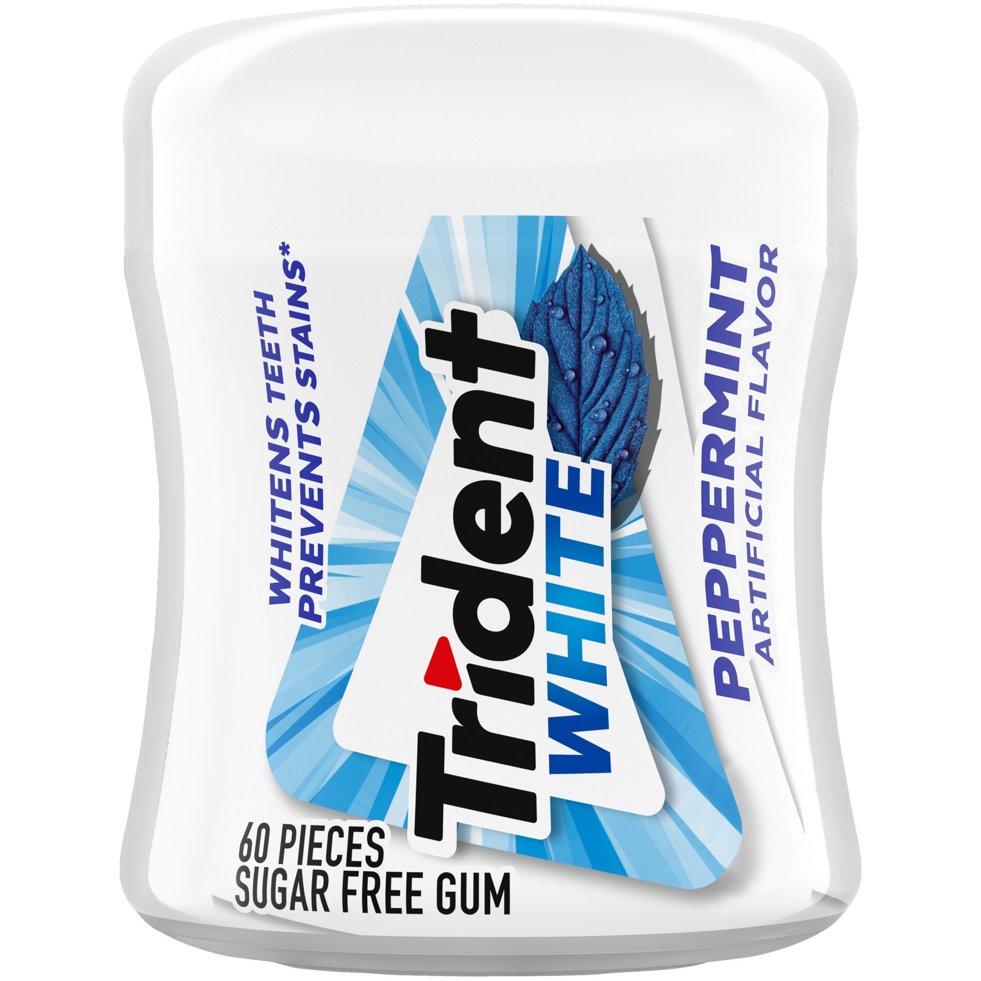 slide 1 of 9, Trident White Peppermint Sugar Free Gum, 60 Piece Bottle, 0.18 lb