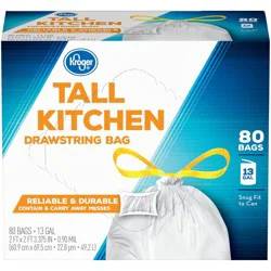 Kroger Tall 13 Gallon Kitchen Drawstring Trash Bags
