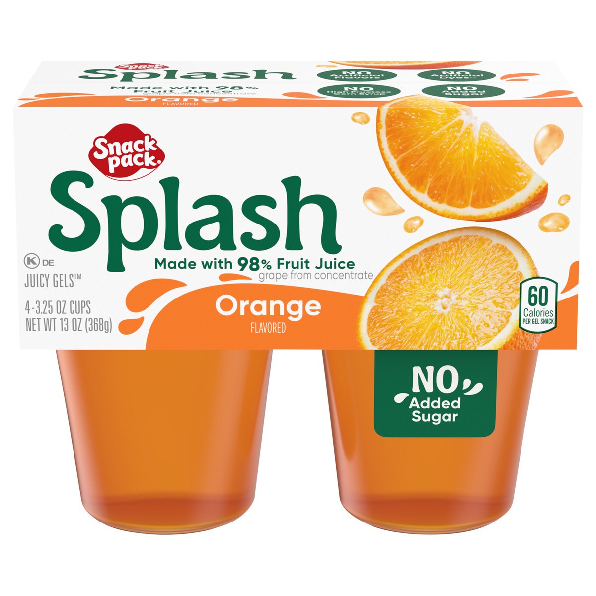 slide 1 of 14, Snack Pack Splash Orange Flavored Juicy Gel Cups, 3.25 oz., 4-Count, 4 ct