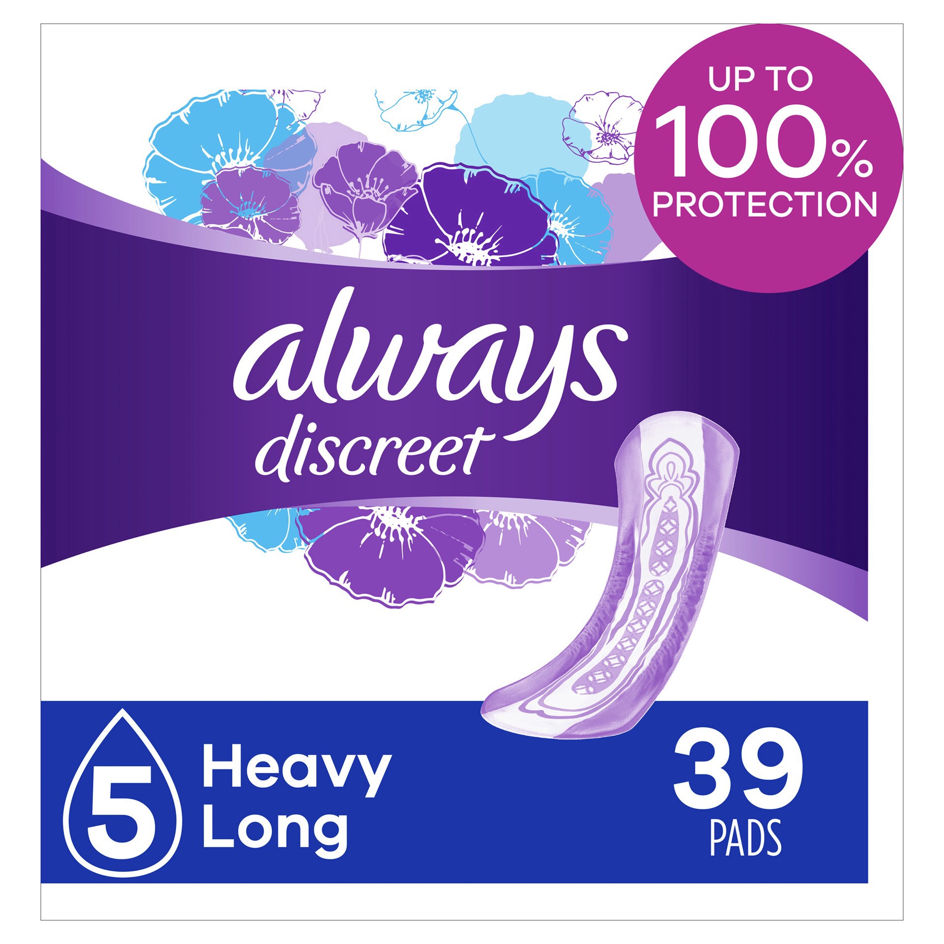 slide 3 of 5, Always Discreet Pad Maximum Long Length, 39 ct