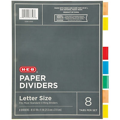 slide 1 of 1, H-E-B 8 Tab Paper Dividers, 1 ct