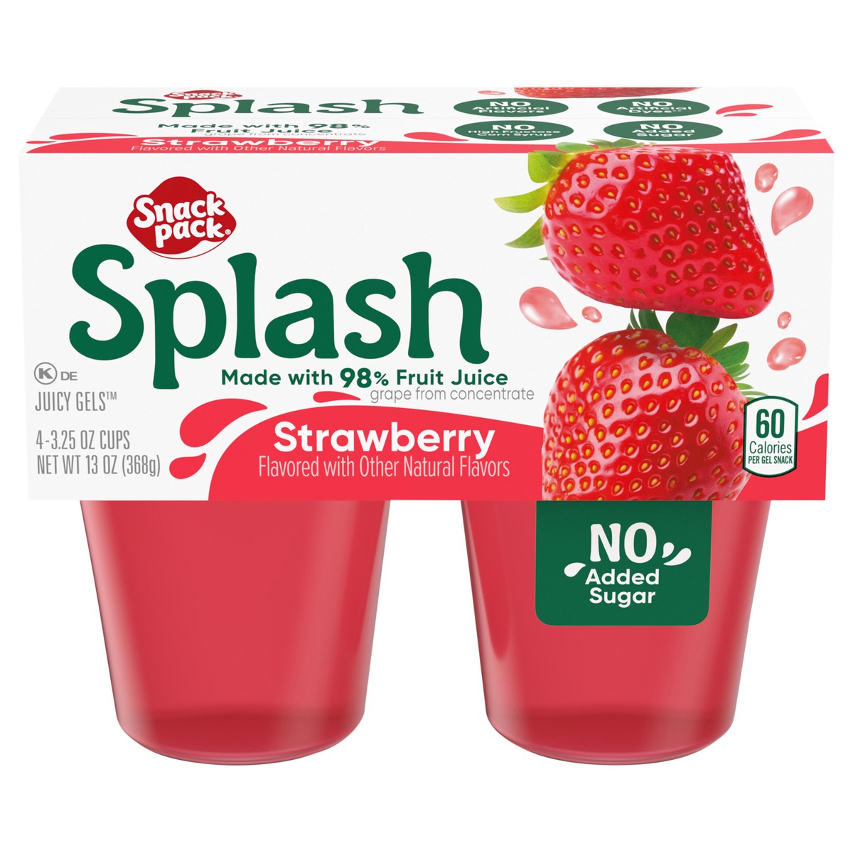 slide 1 of 14, Snack Pack Splash Strawberry Flavored Juicy Gel Cups, 3.25 oz., 4-Count, 4 ct