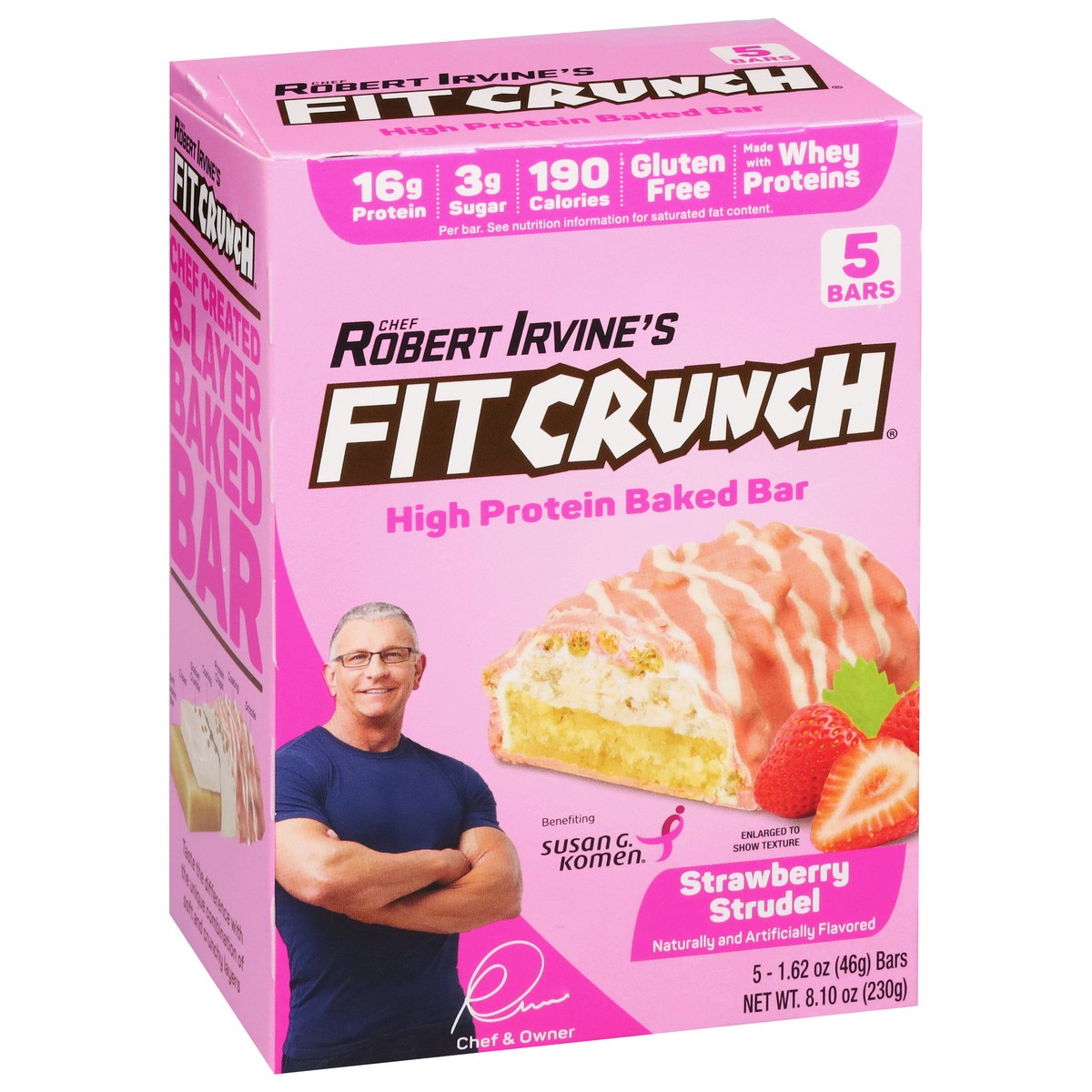 slide 4 of 14, FITCRUNCH High Protein Strawberry Strudel Baked Bar 5 - 1.62 oz Bars, 5 ct