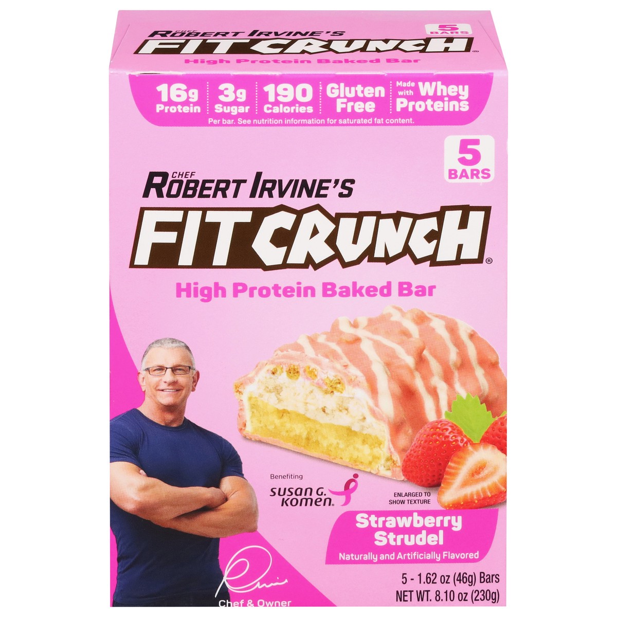 slide 6 of 14, FITCRUNCH High Protein Strawberry Strudel Baked Bar 5 - 1.62 oz Bars, 5 ct