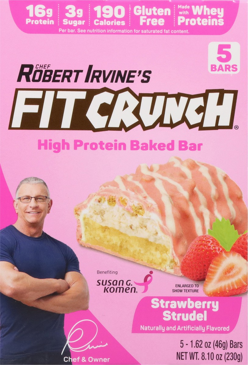 slide 10 of 14, FITCRUNCH High Protein Strawberry Strudel Baked Bar 5 - 1.62 oz Bars, 5 ct
