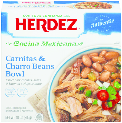 slide 1 of 1, Herdez Cocina Mexicana Carnitas & Charro Beans Bowl, 10 oz