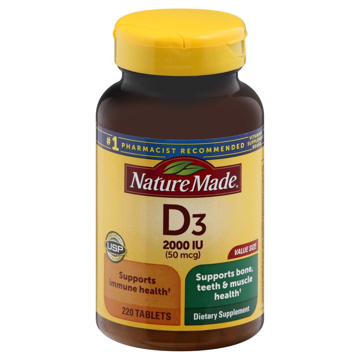 slide 1 of 4, Nature Made Tablets 50 mcg Vitamin D3 Value Size 220 ea, 220 ct