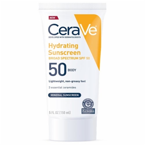 slide 1 of 1, CeraVe Hydrating 100% Mineral Sunscreen for Body - SPF 50 - 5 fl oz, 50 ct; 5 fl oz