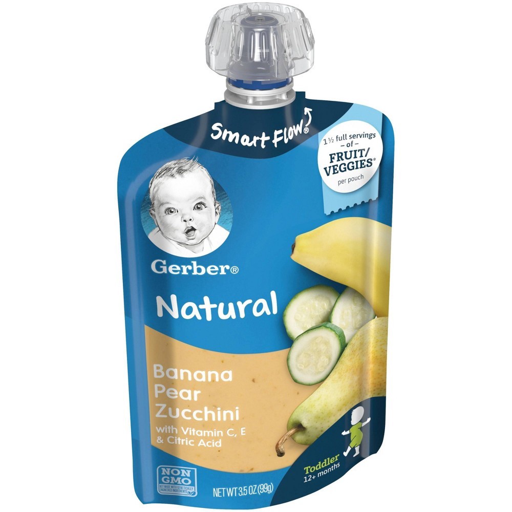 slide 8 of 8, Gerber Zucchini Toddler Food Ban Pear, 3.5 oz