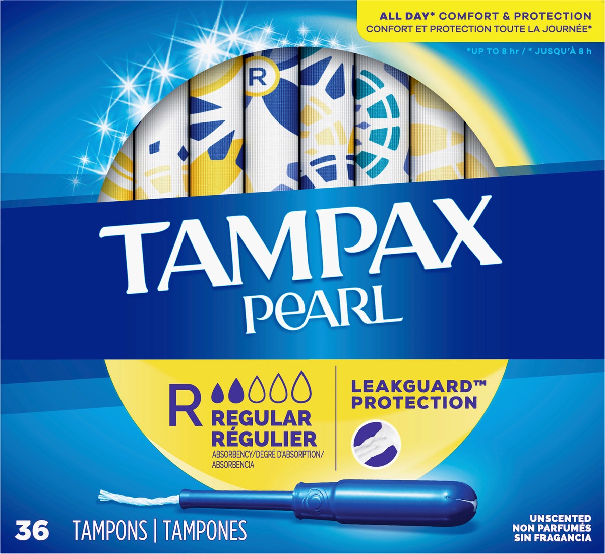 slide 1 of 7, Tampax Pearl Tampons Regular Absorbency with BPA-Free Plastic Applicator and LeakGuard Braid, Unscented, 36 Count, 36 ct