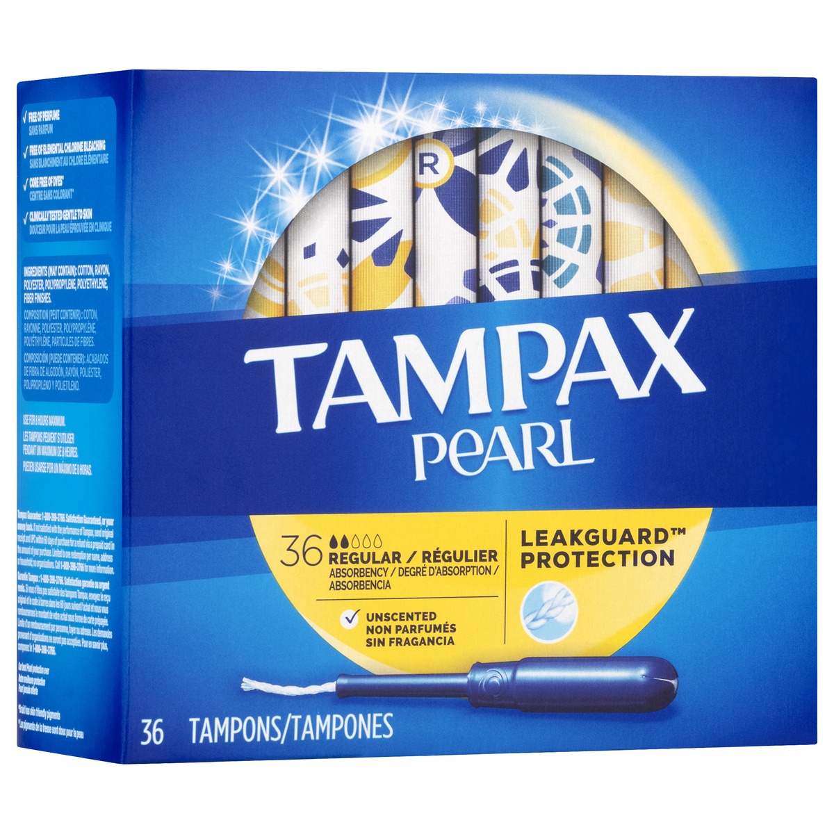 slide 9 of 9, Tampax Regular Absorbency Leakguard Protection Pearl Unscented Tampons 36.0 ea, 36 ct